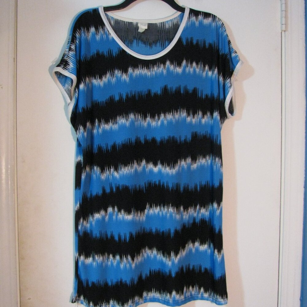* Exit Tunic Blouse XL Blue Black Silky Top Excellent